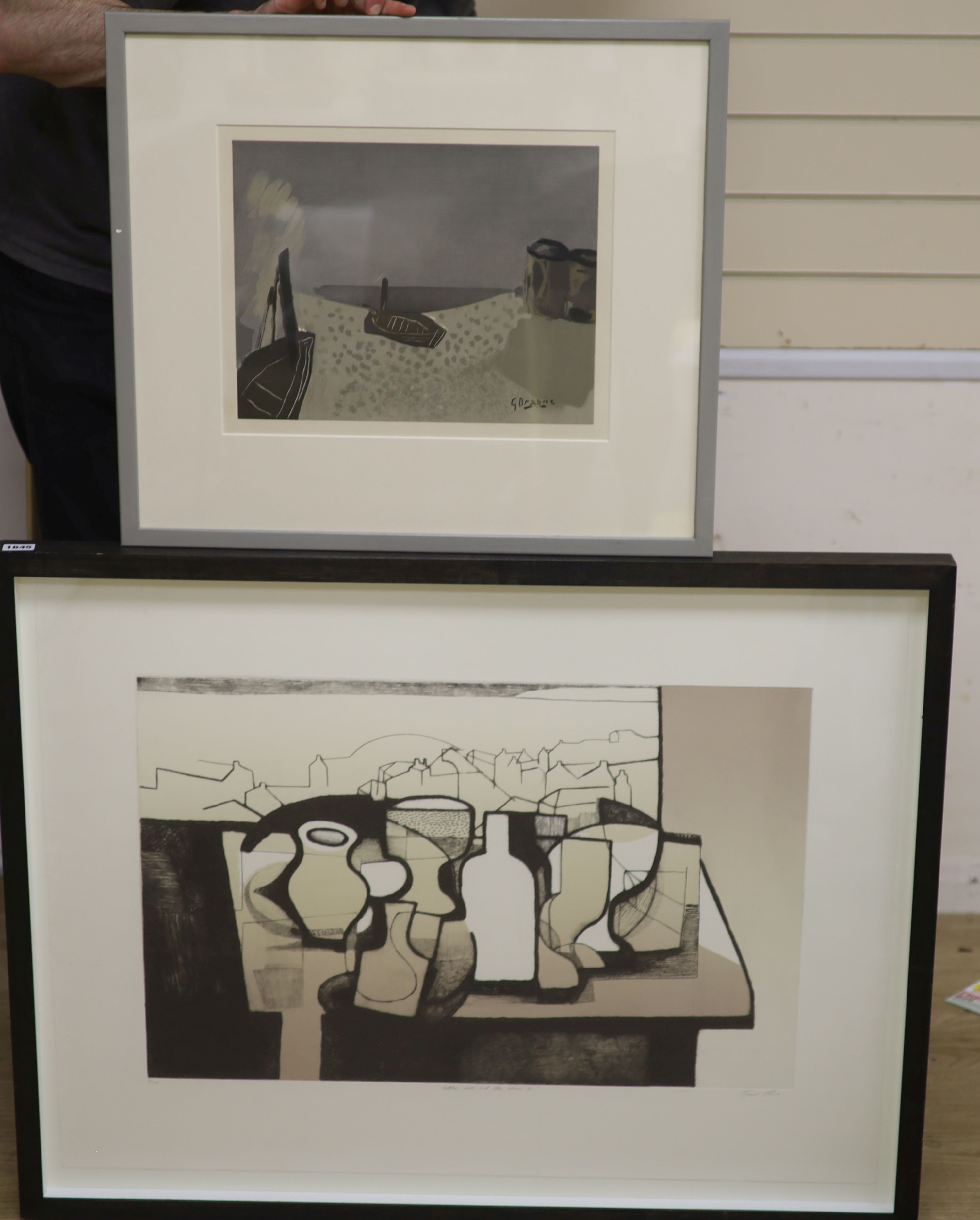 Georges Braques, lithograph, 'Boat on a Beach' and Trevor Price (b. 1966), etching, 'Bottles, Pots and the Ocean II'